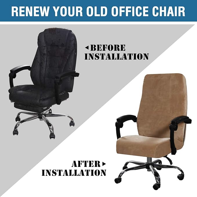 H.VERSAILTEX Velvet Home Office Chair Covers Stretchable Computer Desk Chair Covers Mid - High Back Universal Executive Boss Chair Covers Gaming Chair Cover Removable Machine Washable, Camel