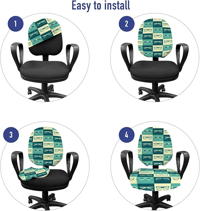 Ambesonne Indie Office Chair Slipcover, Pattern with Eyeglasses in Vintage Style Hipster Cool Design Modern, Protective Stretch Decorative Fabric Cover, Standard Size, Green Blue