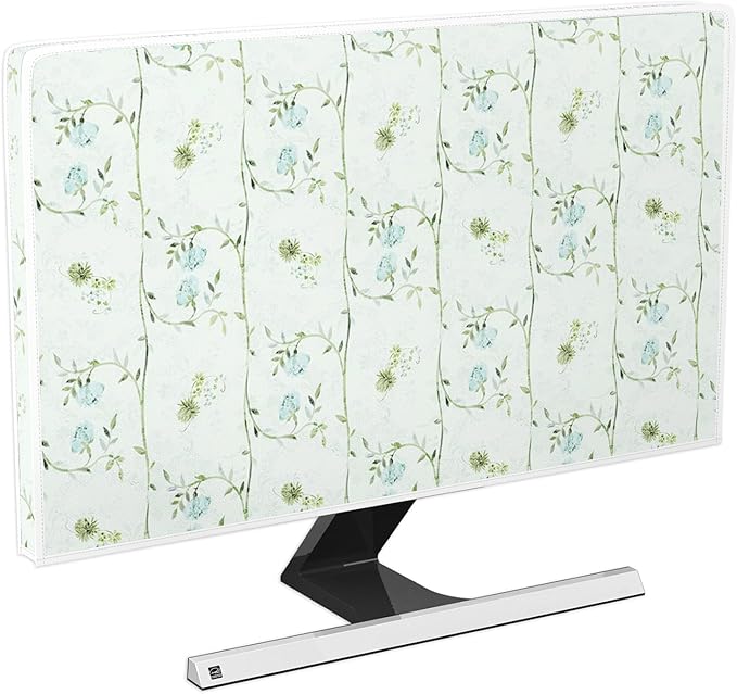 Elegant Flower Plant Waterproof Television Covers 40,41,42,43 Inch Green and Blue Botanical Weatherproof TV Cover for LCD LED Desktop and Home Hanging TV Anti-Scratch Anti-Static Protective