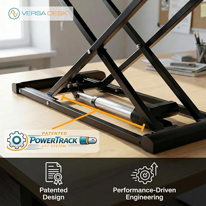 VERSADESK EvoLift 40" Electric Standing Desk Converter, Sit to Stand Riser, 1-Button Easy Lift, Dual Monitor Workstation, Wide Keyboard Tray, Built-in Device Stand, Black