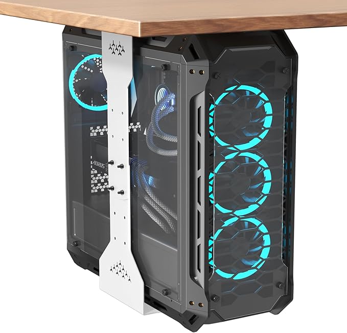 PUTORSEN Under Desk PC Mount, 7.9-13.4’’ Width Adjustable Computer Tower Stand, up to 77 lbs, with Protective Mats, for Mid/Mini-Tower Case in Office,Gaming, Laboratory and Home, White