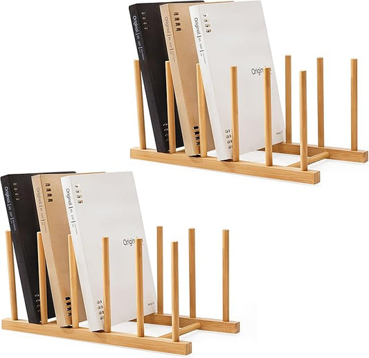 HBlife Desk File Organizer 5 Section Upright File Sorter, 2 Pack Bamboo File Holder for Home, Office & School