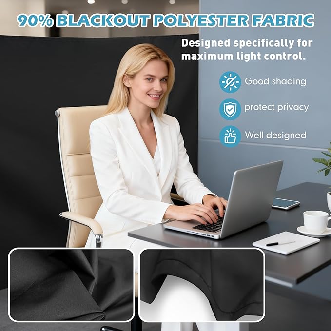 78 X 53 Inch Cubicle Curtain for Office, Blackout Privacy Curtains for Room Divider with Self Adhesive Hook Privacy Door Partition, Black