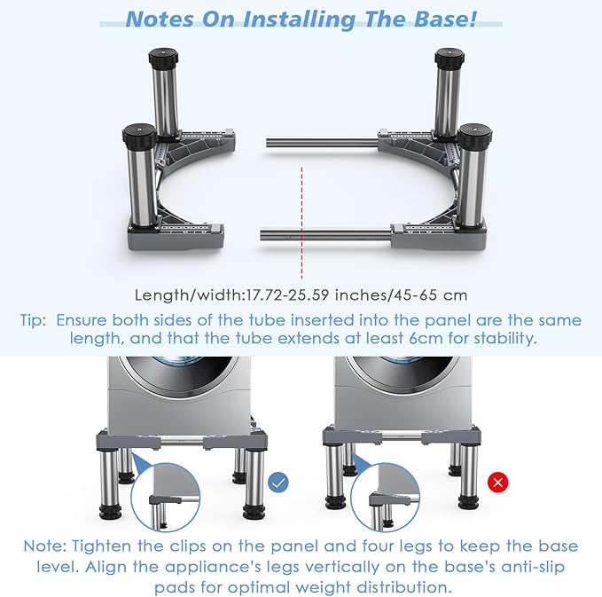 Mini Fridge Stand with 4 Strong Feet Washing Machine Stand Base Adjustable Universal Stand Base for Portable Refrigerator Dryer Stand Laundry Pedestal Appliance 7.9"-9.1" Height(Gray)45-65 cm