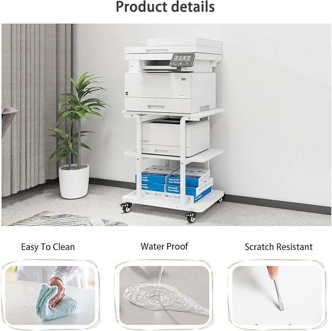 Natwind Printer Stand, 24''x20''x26'' Large Printer Table with Storage Shelf, 3 Tier Rolling Printer Cart with Wheels,Multifunctional Shelves for Home Office（White）