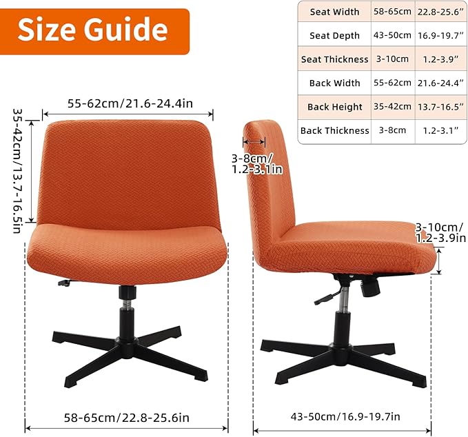 Fuloon Criss Cross Chair Cover, Waterproof, Stretchable, Solid Jacquard, Suited for Armless/Office/Desk/Mid Back Wide Seat/Computer/Task/Vanity/Accent Chair (T -Shaped Jacquard, Orange)