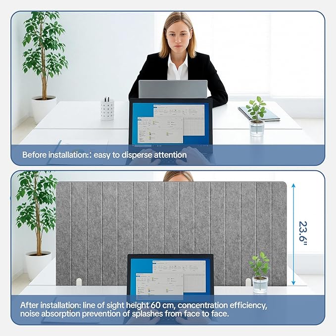 48" Desktop Privacy Screen - Sound Absorbing Felt Panel, Clamp-On Foldable Office Divider for Desk, Dark Grey