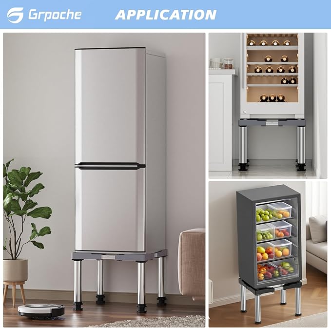 Mini Fridge Stand Height 13"-14.2" Adjustable Refrigerator Washing Machine Stand Base with 4 Strong Feet Anti-Vibration Washer Dryer Stand Laundry Pedestal Universal Appliance Stand Load 660LB-Gray