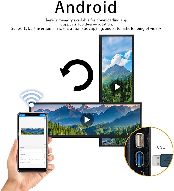 VSDISPLAY 14.5 Inch Android 11 Touchscreen Monitor 2560x720 Stretched Bar LCD Display Support USB Autocopy Autoplay Video Image Audio
