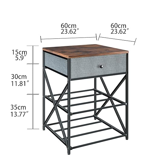 DALEHMOME 3D Printer Stand with Storage, 3D Printer Table with Power Outlet, Sturdy Metal Frame Workstation with Fabric Drawer for 3D Printing, Rustic Brown, 23.6" L x 23.6" W x 31.5" H