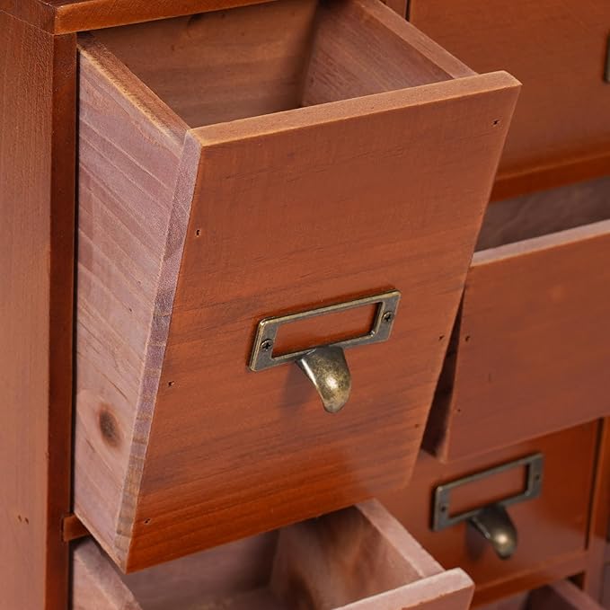 Vintage Desktop Apothecary Cabinet with 12 Drawers,Wood Desktop Organizers Stackable Drawers Desktop Chest Drawer for Herb Storage,Tea Collection,Stationery (12 Drawers,Brown)