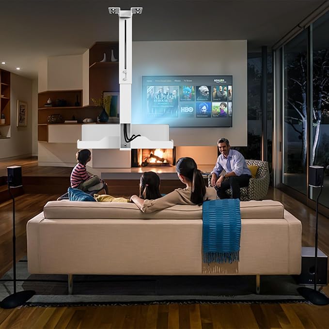 PUTORSEN Adjustable Projector Ceiling Mount,Universal Projector Shelf for Ceiling and Wall, Holds up to 22lbs，No Hole Installation, Hidden Cable Routing, White