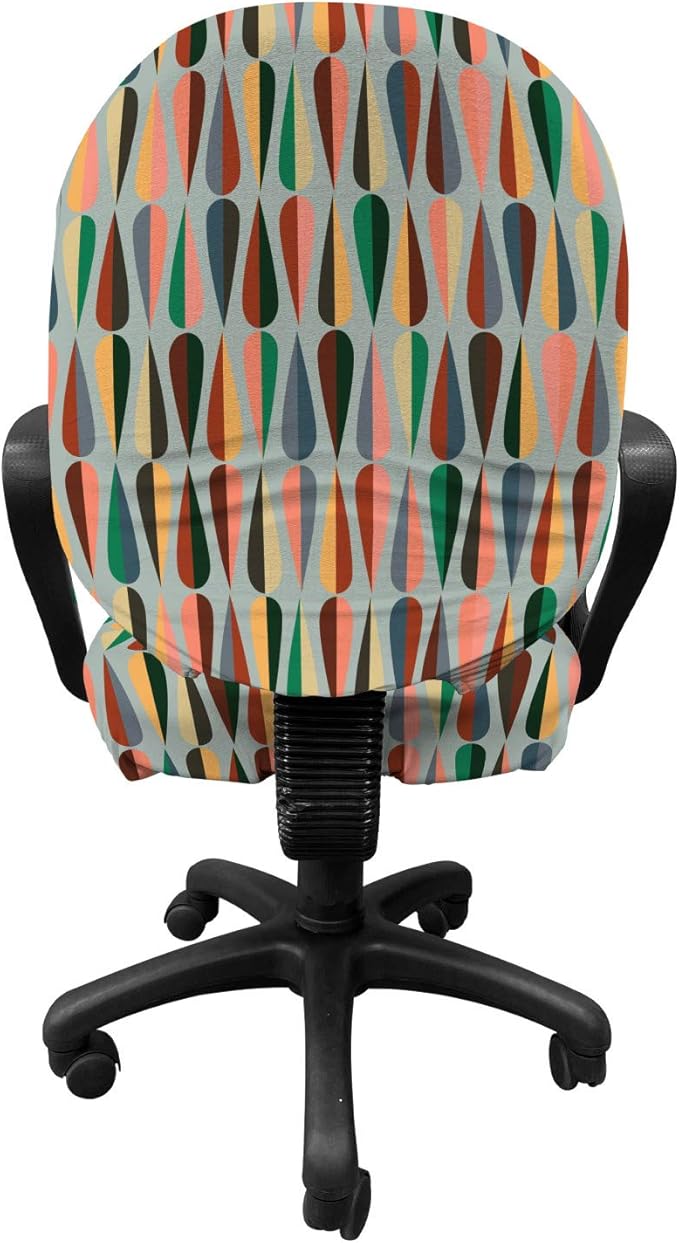Ambesonne Mid Century Office Chair Slipcover, Simple 2 Colored Drop Shapes Abstract Symmetrical Grid Greyscale Background, Protective Stretch Decorative Fabric Cover, Standard Size, Pale Blue