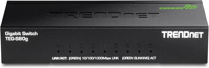 TRENDnet 8-Port Mini Gigabit Switch, TEG-S80g, Ethernet Splitter, NDAA + TAA Compliant, Desktop Metal Ethernet Network Switch, 8 x Gigabit Ports, Fanless, Lifetime Protection, Black