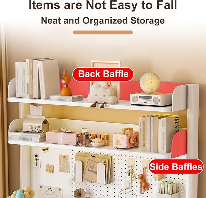 Clamp On Desk Shelf Pegboard Stand Desk Back Panel, White Desktop Bookshelf Storage Shelves, Space Saving Tabletop Display Rack Organization(60 * 95cm)