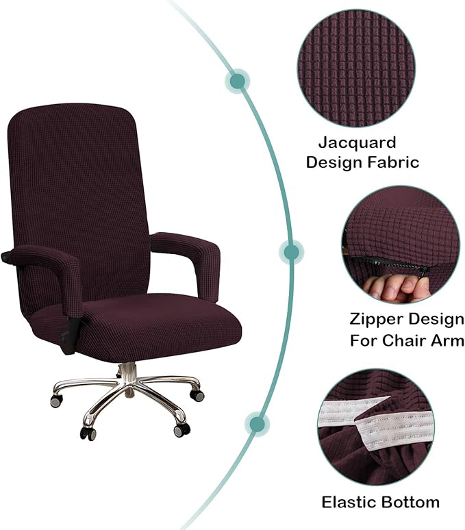 Turquoize Office Chair Cover - Stretch Computer Chair Cover with Arms, Universal Removable Rotating Slipcover for Dogs, Cats & Pets, Brown