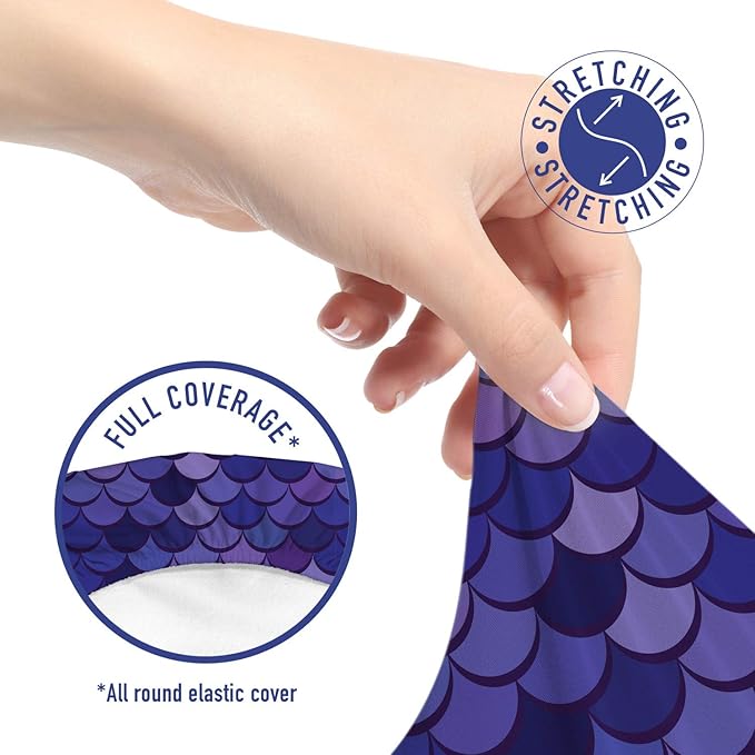 Ambesonne Mermaid Tail Office Chair Slipcover, Japanese Folk Inspired Cartoonish Squama Scales in Purple Color Palette, Protective Stretch Decorative Fabric Cover, Standard Size, Purple