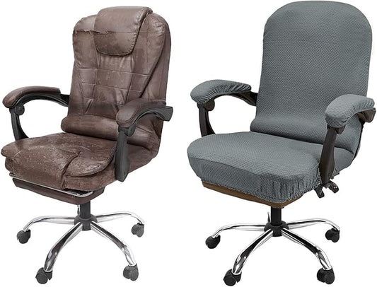 NeColorLife Office Chair Cover,Computer Seat Cover with Armrest Covers, Stretchable Jacquard Desk Chair Slipcover for High-Back Rotating(Large Size,Grey)