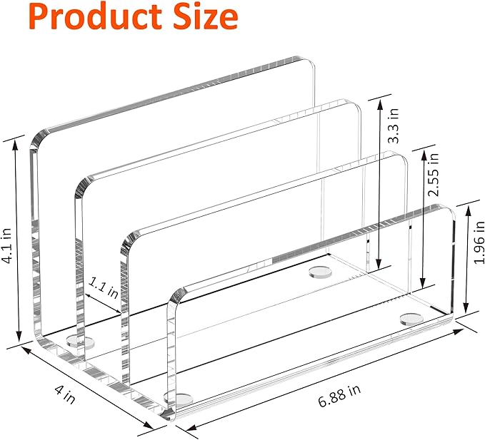FUCDTEFC Mail Organizer Countertop, 3 Section Clear Acrylic Small File Holders Letter Organizer for Desk, Modern Filing Accessories for Document, Office, Home, School