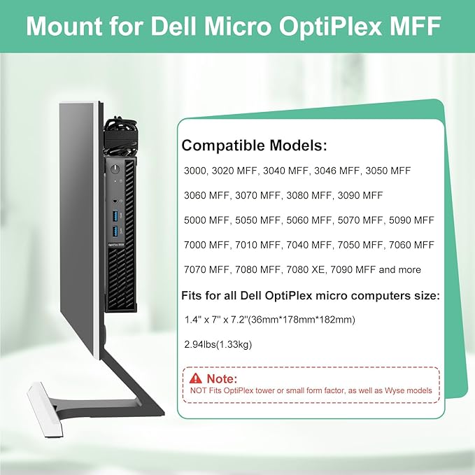 Mini PC Vesa Mount for Dell Micro Mount, for Dell OptiPlex Micro Form Factor Case, for MFF 7010 7080 5070 3000 7060 7090 3060 3040 3046 3050 3090 7080XE and More, VESA and Under Desk
