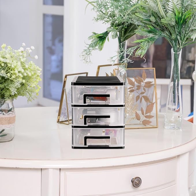 Plastic Stacking Desktop Storage Drawers 3-Drawer Storage Organizer, Small Organizer Box Makeup Container Case for Home Office Stationery Jewelry and Cosmetics
