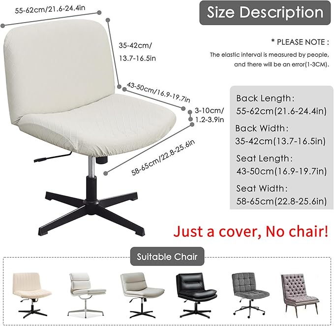 Criss Cross Chair Cover Waterproof Jacquard Wide Armless Desk Chair Slipcover 1 Piece Washable-Ivory