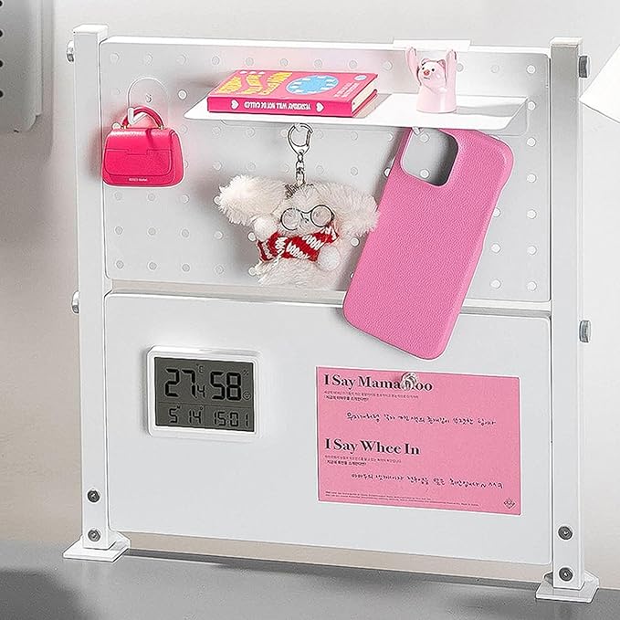 Clamp on Desk Shelf, 2 Tier Shelving Unit Clamp-on Above or Below Desk Extension Organizer Display Rack with Adjustable Metal Storage Tray, No Drilling