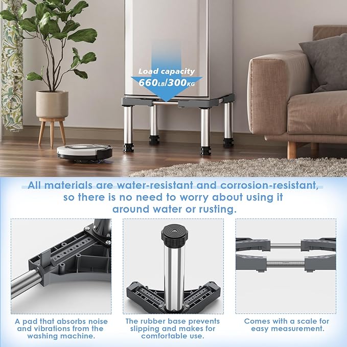 Mini Fridge Stand with 4 Strong Feet Washing Machine Stand Base 9.8"-11" Height Adjustable Universal Stand Base for Portable Refrigerator Dryer Stand Laundry Pedestal for 17.7"-25.6" Appliance, Gray