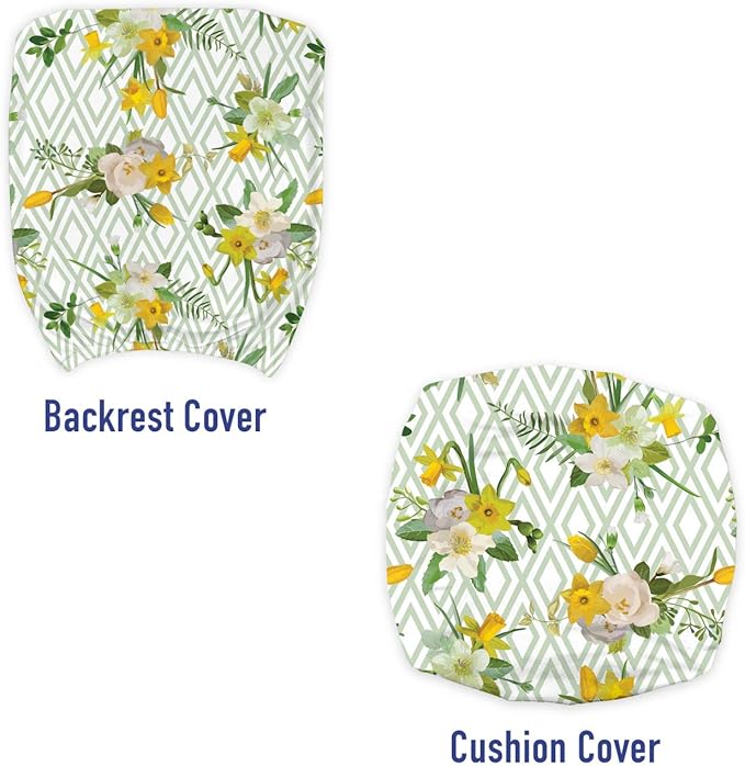 Ambesonne Watercolor Office Chair Slipcover, Diamond Pattern Blooming Floral Arrangement Petals and Leaves, Protective Stretch Decorative Fabric Cover, Standard Size, Green Yellow
