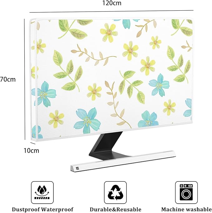 Colorful Flowers Plants Waterproof Screen TV Cover 50,51,52 Inch Spring Floral Full Body Cover for TVs Screen for LCD LED PC Desktop and Home Hanging TV Anti-Static Protective