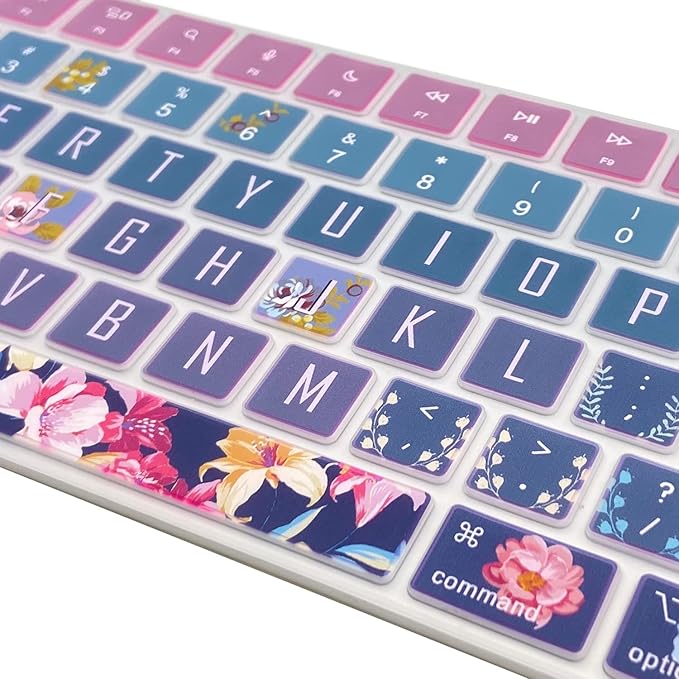 Keyboard Cover Skin for 2021 New Apple iMac Magic Keyboard (Model: A2520) with Numeric Keypad and Touch ID, Cute Printing Silicone Keyboard Protector, Red Flower