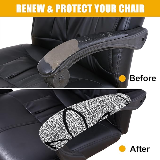 Smiry Stretch Printed Office Chair Armrest Covers, 2 Pcs Soft Fit Removable Washable Computer Desk Chair Arm Covers Protector, Grey and Black