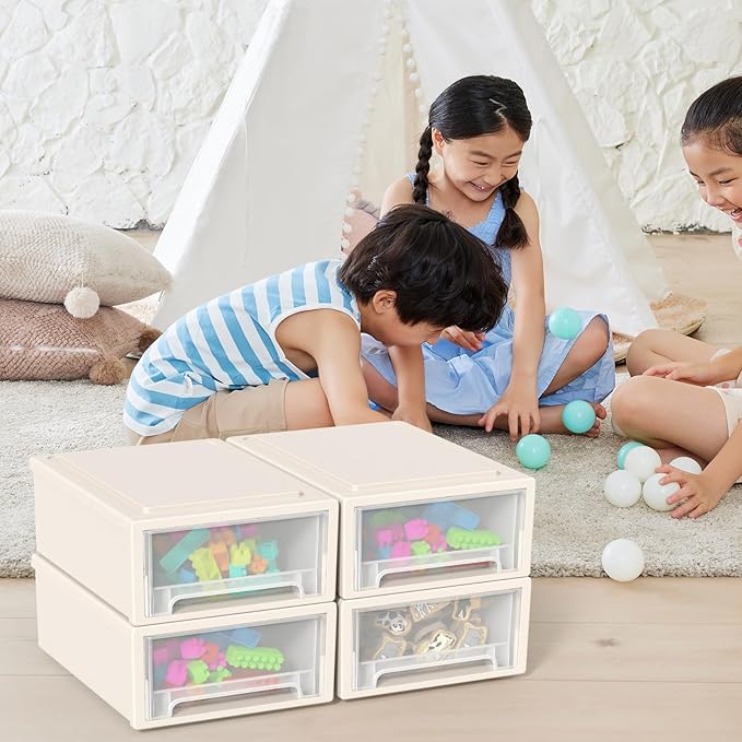 12 Quart Plastic Stacking Drawers, Stackable Desktop Storage Unit Drawers, 4 Packs