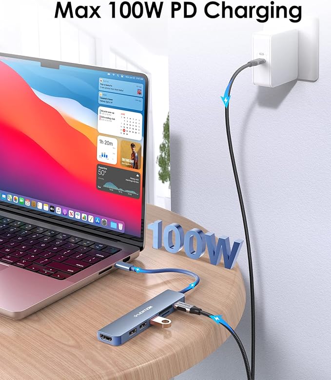 LENTION USB C Hub with 100W Charging, 4K HDMI, Dual Card Reader, USB 3.0 & 2.0 Compatible MacBook Pro, New Mac Air/Surface, Chromebook, More, Stable Driver Adapter (CB-CE18, Blue)
