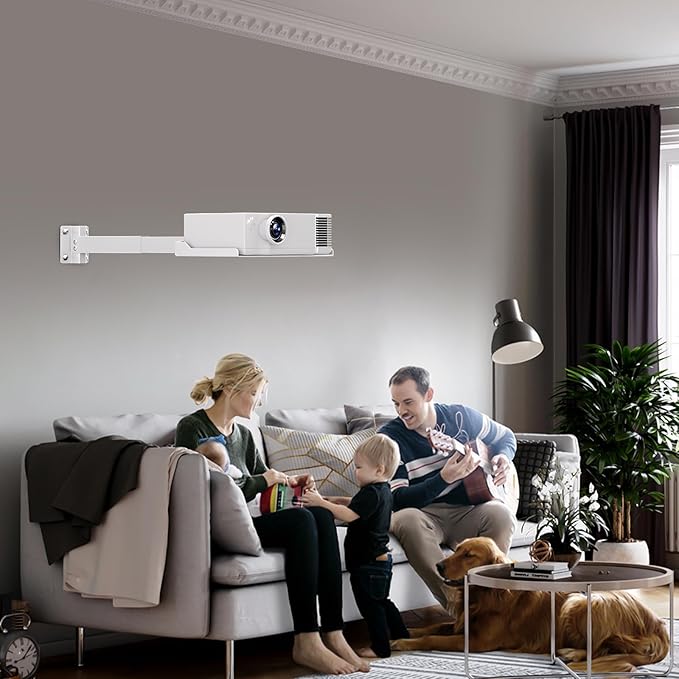 PUTORSEN Adjustable Projector Ceiling Mount,Universal Projector Shelf for Ceiling and Wall, Holds up to 22lbs，No Hole Installation, Hidden Cable Routing, White