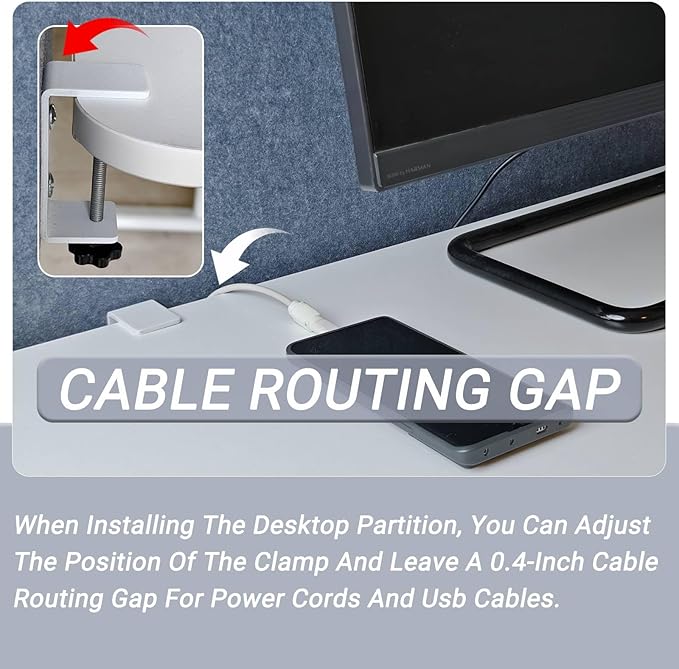 Vandebiao Clamp-On Desk Divider Privacy Panel - 20" x 24" Desktop Partition for Office & Home - Gray