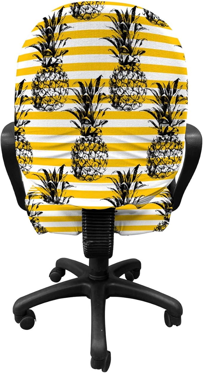 Ambesonne Fruits Office Chair Slipcover, Modern Pineapple Motif on Minimalist Backdrop Digital Composition, Protective Stretch Decorative Fabric Cover, Standard Size, Yellow White