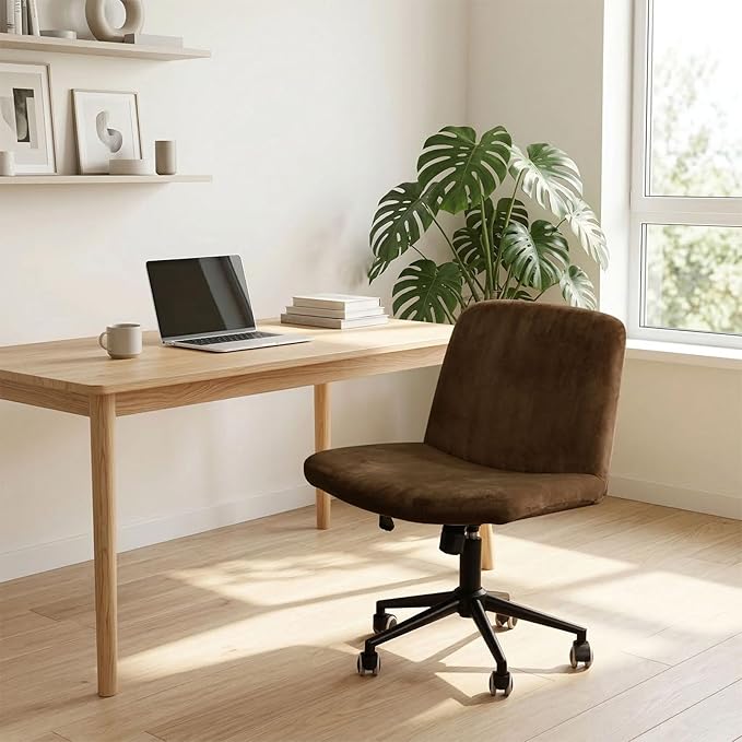 NICEEC Criss Cross Chair Cover Armless Office Dorm Desk Chair Covers Vanity Chair Covers Computer Mid Back Wide Seat Chair Without Arms Protector Spandex Stretch Slipcover Brown(No Chair Only Cover)
