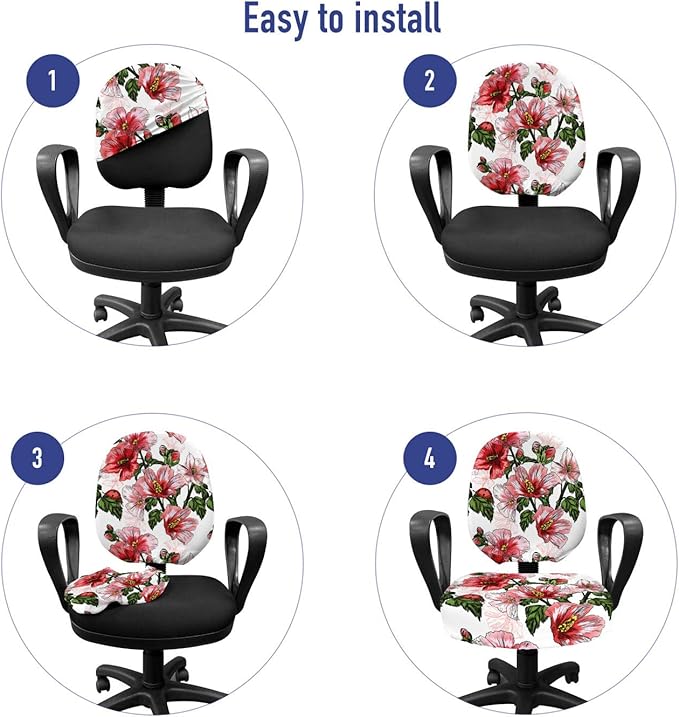 Ambesonne Ladybugs Office Chair Slipcover, Exotic Flowers Hibiscus Hawaiian Foliage Illustration Botany Spring Blossom, Protective Stretch Decorative Fabric Cover, Standard Size, Coral Green