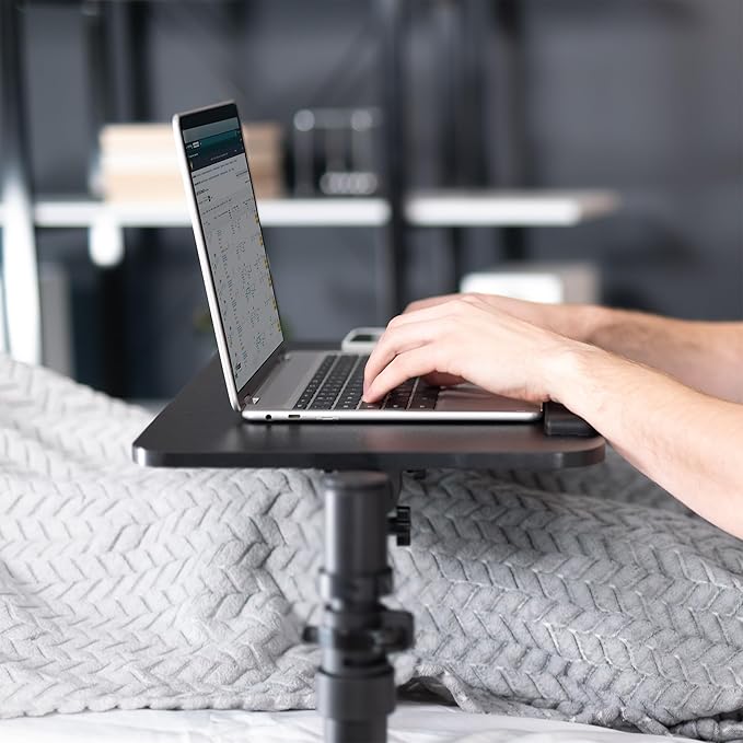 Height Adjustable Under Mattress 20 inch Bedside Desk, Works with Lofts and Beds Without Frames, Tilting Desktop, Fits Laptops, Books, and More, Black