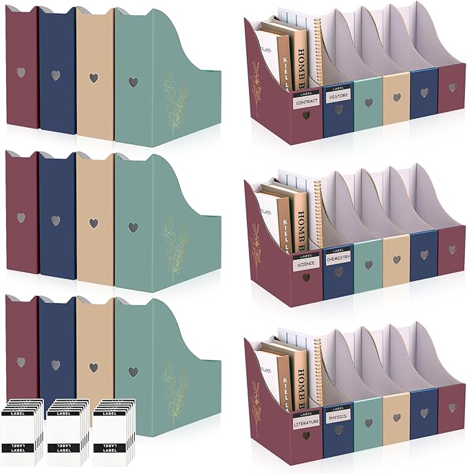 24 Floral Cardboard Magazine Holders Set, File Folders Organizer Decorative 10.23x10.63 Inch with 48 Printable Labels Storage Boxes for Home Office School Desk Classroom