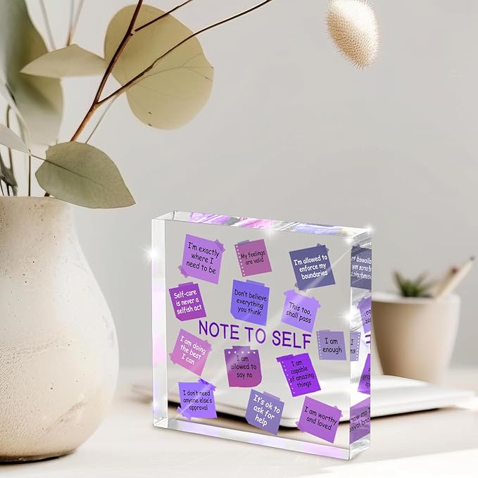 Daily Positive Energy Affirmation Acrylic Standee - 4x4 inch Purple Desktop Decoration, Uplifting and Durable Desk Decor for Office, Dorm, and Therapist Room, Gift for Daughter, Purple Decor for Desk