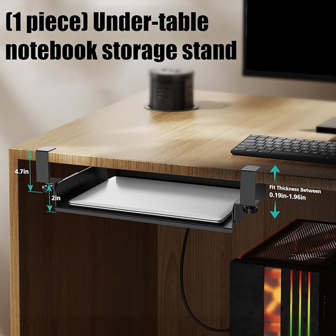 Screw-Mounted Under Table Tray 16x10 Metal Storage for Laptops, Tools & Gaming Setup Cable Management Desk Laptop Arranger Carbon Steel Desk Shelf