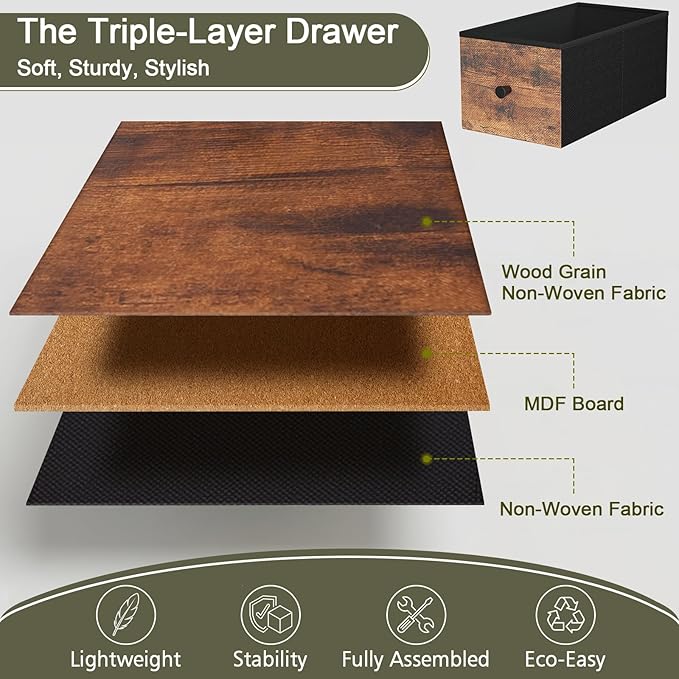 LOAKEKEL Narrow End Table Living Room with Charging Station, Skinny Side Table with Fabric Drawers, Slim Nightstand for Bedroom, Small Spaces, Couch, Brown, HETNDP02BR-1