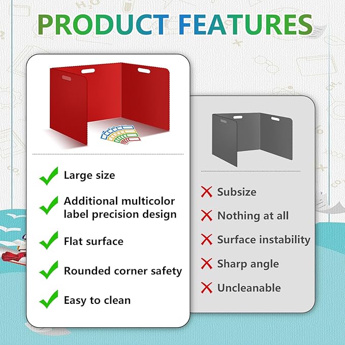 24 Pcs Desk Dividers for Students Classroom Plastic Privacy Folders Muticolored Test Dividers for Students Desks Trifold Privacy Panel Partitions for School Teacher Supplies (24pcs Muticolored)