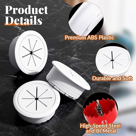 8 Pcs White Desk Grommet, 2 Inch Desk Hole Cover for Cables, Grommet Cover with Hole Saw for Table Cables Wire Home Office