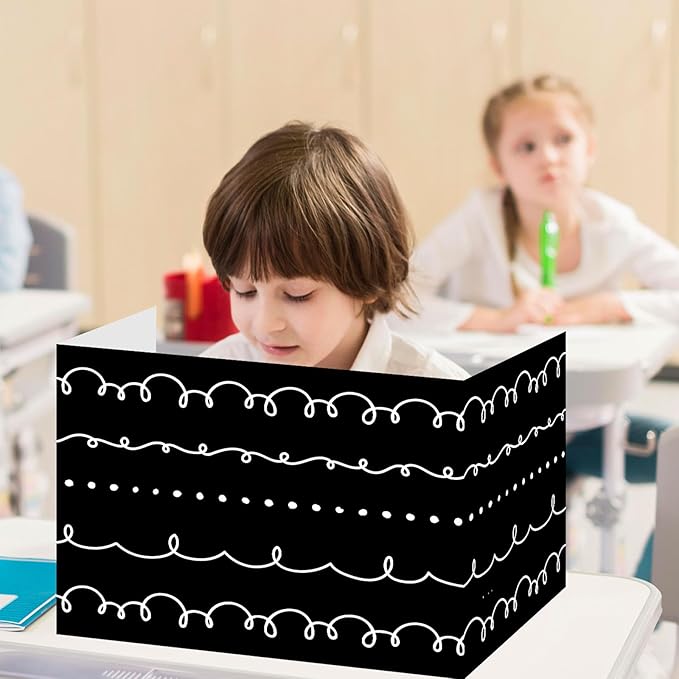 Whaline 24Pcs Student Desk Privacy Boards Classroom Desk Divider White Black Squiggle Dots Shield Privacy Panel Folders Screen Partition for School Teacher Student Test Supplies