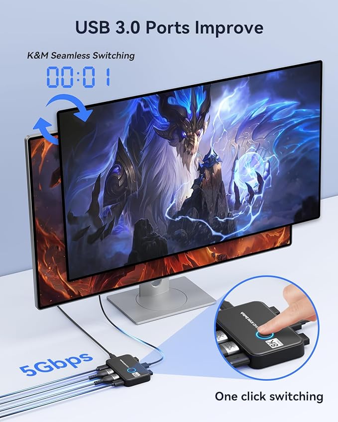 KVM Switch 1 Monitors 2 Computers Viagkiki USB Switch for 2 Computers Share Keyboard Mouse Printer and one HD Monitor Support UHD 8K@60Hz with 2 USB Cable and 2 HDMI Cable (Black)