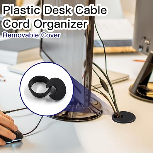 2pcs 1-1/2 Inch Desk Grommet, Plastic Desk Hole Cover, Black Cable Hole Cover, Desk Hole Grommet for Wire Cord Organizing Office Computer Desk