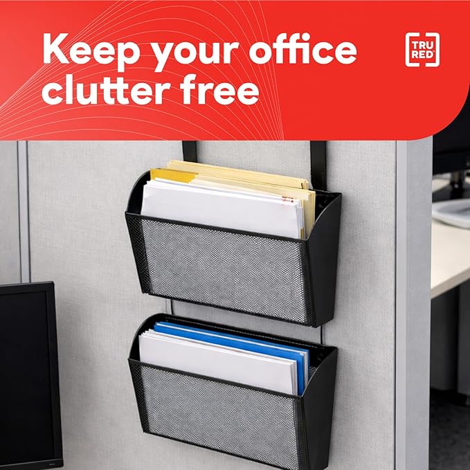 TRU RED Mesh Letter Wall File, 1‑Pocket Hanging Organizer, Black, 2‑Pack – Wall‑Mounted Office, Door & Cubicle File Holder